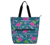 SyXIOP Bolsa de mano para niños, bolsa de piano para los amantes de los libros, flamenco neón de verano, árbol de coco, azul, ligera, bolsa de biblioteca con bolsillos con cremallera para la escuela y