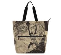 SyXIOP Bolsa de mano para niños, mujeres, hombres, vintage, abstracto, fragmento, baloncesto, resistente a desgarros, reutilizable, para biblioteca, para la escuela y el tiempo de juego, bolsa para