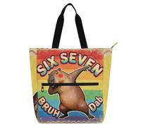 SyXIOP Bolsa de mano para niños, mujeres y hombres, Six Seven Bruh Capybaras retro, resistente al agua, bolsas de mano con bolsillos interiores para escuela, compras, comestibles, bolsa para libros de