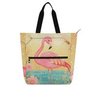 SyXIOP Bolsa de mano para niños, mujeres y hombres, vibrante Pinki Summer Flamingo 600D, tela Oxford, bolsa de comestibles reutilizable con cremallera para la escuela, trabajo, viajes, libros de