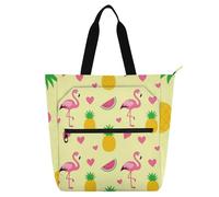 SyXIOP Bolsa de mano para niños, niñas, mujeres, flamenco rosa, amarillo, piña, resistente al agua, con cremallera, para escuela, compras, viajes, para llevar libros