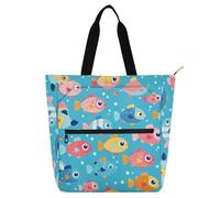 SyXIOP Bolsa de mano para niños, niñas y adultos, bonita bolsa de alimentos reutilizable con diseño de peces azules y océanos con cremallera para la escuela y el tiempo de juego para libros de lectura
