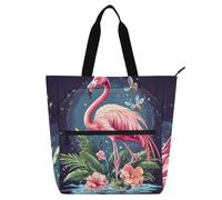 SyXIOP Bolsa de mano para niños para amantes de los libros, diseño de flamenco rojo, resistente a los arañazos, reutilizable, con bolsillos con cremallera, para escuela, trabajo, viajes, tela para