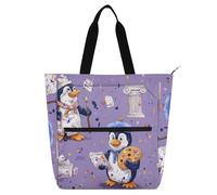SyXIOP Bolsa de mano para niños para amantes de los libros, lindo pingüino Artits 600D Oxford tela biblioteca libro bolsa de compras con asas de cremallera para la escuela, compras, viajes de tela