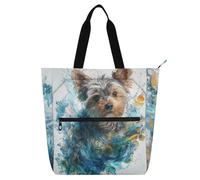 SyXIOP Bolsa de mano para niños para amantes de los libros, perro York Shire lindo agua tejido 3D asas de tela bolsa de lecciones de piano para la universidad, compras, playa para libros de lectura