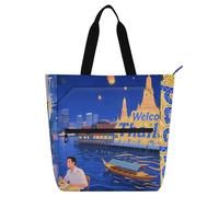 SyXIOP Bolsa de mano para niños para los amantes de los libros, Welcome To Thailand, resistente al agua, bolsa de hombro con bolsillos para la escuela, compras, comestibles para guardar libros