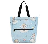 SyXIOP Bolsa de mano para niños y adultos, con diseño de Cupido de dibujos animados de San Valentín, bolsas grandes con cremallera para escuela, compras, playa, libros de lectura