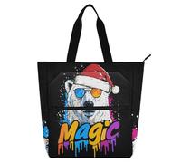 SyXIOP Bolsa de mano para niños y adultos, diseño de oso mágico goteo, bolsa de comestibles ligera y reutilizable con cremallera para la universidad, compras, playa, libros