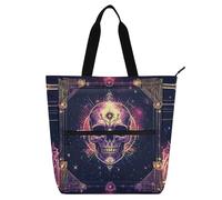 SyXIOP Bolsa de mano para niños y niñas, adultos, diseño cósmico de calavera de tercer ojo, marco vintage, resistente al agua, reutilizable, bolsa de playa con cremallera para escuela, compras, viajes