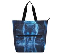 SyXIOP Bolsa de mano para niños y niñas, hermoso lobo de fuego azul, múltiples bolsillos, bolsa de biblioteca con cremallera para la escuela, compras, viajes, para libros de libros de