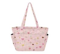 SyXIOP Bolsa de playa con cremallera, estilo japonés, diseño de setas y corazones, color rosa