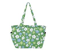 SyXIOP Bolsa de trabajo con flores verdes, blancas y azules