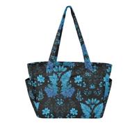 SyXIOP Bolsa de trabajo, estilo gótico, diseño de flores, turquesa y negro