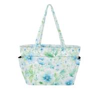 SyXIOP Bolsa de trabajo para mujer, diseño de flores azules y verdes