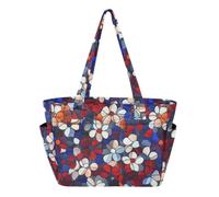 SyXIOP Bolsa de trabajo para mujer, diseño de flores de cristal rojo y azul
