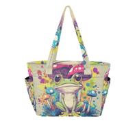 SyXIOP Bolsa de trabajo para mujer, diseño de setas de rana y acuarela
