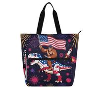 SyXIOP Bolsa para libros de arte para niños y adultos, vintage, 4 de julio, Sasquatch y dinosaurio, múltiples bolsillos, bolsa de lecciones de piano para la escuela, compras, comestibles para libros