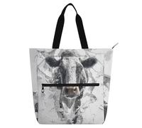 SyXIOP Bolsa para libros infantiles para amantes de los libros, pared rota de vaca 3D, bolsillo externo con cremallera, bolsa de compras escolar con cremallera para la escuela, trabajo, viajes, tela