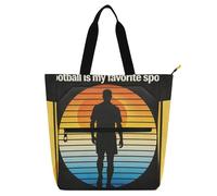 SyXIOP Bolsa para libros infantiles para los amantes de los libros, el fútbol es mi deporte favorito, vintage, bolsillo externo con cremallera, bolsa de comestibles reutilizable con cremallera para la