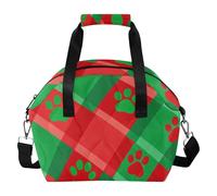 SyXIOP Bolsa térmica para el almuerzo con estampado de huellas de perro, color rojo y verde, para mujeres y hombres, impermeable, con correa extraíble para el trabajo, oficina, picnic, almuerzo