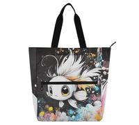 SyXIOP Bolsas de mano para libros para niños, niñas y adultos, lindos dibujos animados de peces blancos 600D, tela Oxford, bolsas de hombro con bolsillos con cremallera para la escuela, compras