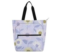 SyXIOP Bolsas de mano para libros para niños y adultos, Blu Ray Girasol Pastel Púrpura 600D Oxford Bolsa de comestibles reutilizable con bolsillos con cremallera para ir de compras en la universidad