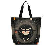 SyXIOP Bolsas de mano para los amantes de los libros, criaturas locas, erizo, galaxia, negro, múltiples bolsillos, bolsa de biblioteca para profesores, bolsa de biblioteca para escuela, compras