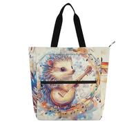 SyXIOP Bolsas de mano para niños, estudiantes, adultos, erizo, música rural, lindo erizo, tela Oxford 600D, bolsa de actividades para niños con cremallera para la escuela, compras, playa, bolsa para