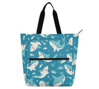 SyXIOP Bolsas de mano para niños, estudiantes y adultos, lindo tiburón azul de dibujos animados 600D, tela Oxford, bolsa reutilizable con cremallera para la escuela y el tiempo de juego para libros