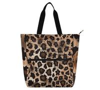 SyXIOP Bolsas de mano para niños, mujeres y hombres, estampado de leopardo marrón 600D, tela Oxford, bolsa de playa con cremallera para la escuela, compras, playa, bolso para libros