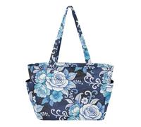 SyXIOP Bolso de mano para mujer, bolso de trabajo, bohemio, misterioso, flores azules
