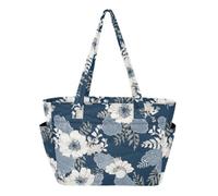 SyXIOP Bolso de mano para uso diario, estilo bohemio, elegante, diseño de hojas de telaraña, flores blancas, azul