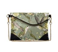 SyXIOP Bolsos de piel sintética para mujer, elegantes bolsos de hombro para viajes, vintage, verde, flor de colibrí