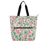 SyXIOP Bonita bolsa de libros para niños y adultos, diseño vintage de flores rosas y hojas verdes, fácil de limpiar, bolsa de lecciones de piano para la escuela, compras, playa, libros de lectura