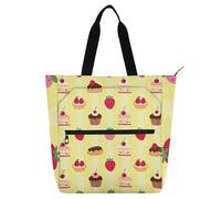 SyXIOP Bonita bolsa de libros para niños y adultos, rayas amarillas, pastelería francesa, tela de fruta, asas de tela, resistente, bolsa de biblioteca para profesores, para escuela, compras, playa