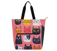 SyXIOP Bonita bolsa de libros para niños y niñas, ilustración simple de gato de dibujos animados, tela Oxford 600D, bolsa de comestibles reutilizable con cremallera para la escuela, trabajo, viajes
