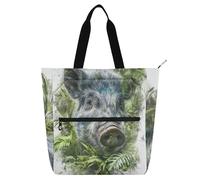 SyXIOP Bonita bolsa de mano para los amantes de los libros, lindo cerdo verde 3D, bolsa grande de lecciones de piano para la escuela, compras, comestibles, bolsa para libros de lectura