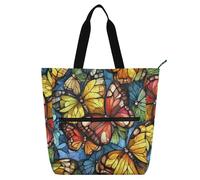 SyXIOP Bonita bolsa de mano para los amantes de los libros, mariposa de cristal de colores 600D Oxford tela bolsa de compras escolar con cremallera para la escuela, compras, viajes, bolsa de tela para