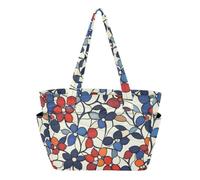 SyXIOP Bonita bolsa de trabajo para mujer, diseño de flores abstractas en rojo y azul