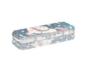 SyXIOP Caja de lápices de plástico transparente de 2 capas con diseño colorido de unicornios de dibujos animados, muñeco de nieve, con tapa hermética