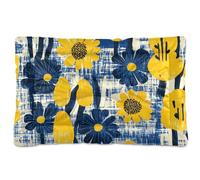 SyXIOP Cama lavable con flores amarillas y azules para perros y gatos, alfombrilla antideslizante suave para perros grandes, jumbo, medianos y pequeños, 36 x 24 pulgadas