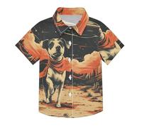 SyXIOP Camisas hawaianas con botones y estampado de perros lindos y alienígenas para niños, camisa de manga corta con botones para citas, camisa de manga corta para niños, 3-10, Cute Dogs and Alien