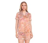 SyXIOP Conjunto de pijama de seda de mármol degradado de melocotón para mujer, conjunto de pijama de manga corta con botones para boda, fiesta de pijamas, tallas S-XXL, Melocotón remolino degradado