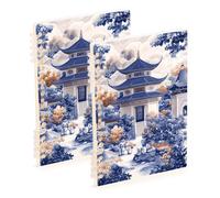 SyXIOP Cuaderno de diario de arquitectura china estética, tamaño A5, 21 x 14,5 cm, cuaderno de espiral resistente de 60 hojas de ancho para diario y lista de tareas, paquete de 2