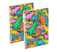 SyXIOP Cuaderno de espiral de dinosaurios de dibujos animados de tamaño A5 de 8.3 x 5.7 pulgadas, cuadernos de espiral resistentes con rayas anchas, 60 hojas para diario y lista de tareas, paquete de