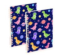 SyXIOP Cuaderno de espiral naranja de dibujos animados de tamaño A5 con diseño de dinosaurios espaciales de 8.3 x 5.7 pulgadas, cuaderno de rayas universitarias con encuadernación de alambre, 60 hojas