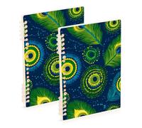SyXIOP Cuaderno de plumas de corcho de pavo real tamaño A5 de 8.3 x 5.7 pulgadas, espiral con rayas universitarias, 60 hojas para diario y lista de tareas, paquete de 2