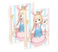 SyXIOP Cuaderno de tamaño A5 con diseño de conejo mágico de conejo, 21 x 14,5 cm, resistente cuaderno de espiral con rayas universitarias, 60 hojas para trabajo y aula, paquete de 2