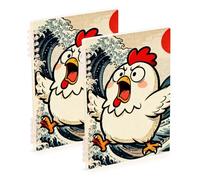 SyXIOP Cuaderno de tamaño A5 con diseño japonés de olas del mar y pollo, 21 x 14,5 cm, tapa dura, cuaderno en espiral, 60 hojas para viajes y escritura, paquete de 2
