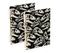 SyXIOP Cuaderno de tamaño A5 con temática de fósiles de dinosaurios negros de 8.3 x 5.7 pulgadas, cuaderno espiral encuadernado con alambre, 60 hojas de ancho para viajes y escritura, paquete de 2